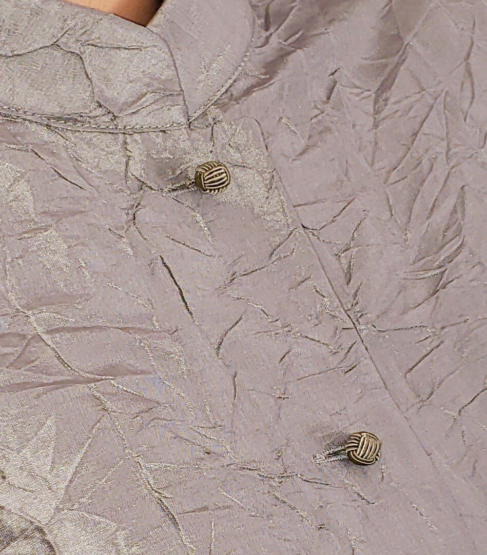 Sutton Studio Crushed Metallic Silk Taffeta Taupe Silver Tunic Blouse Shirt Sz M