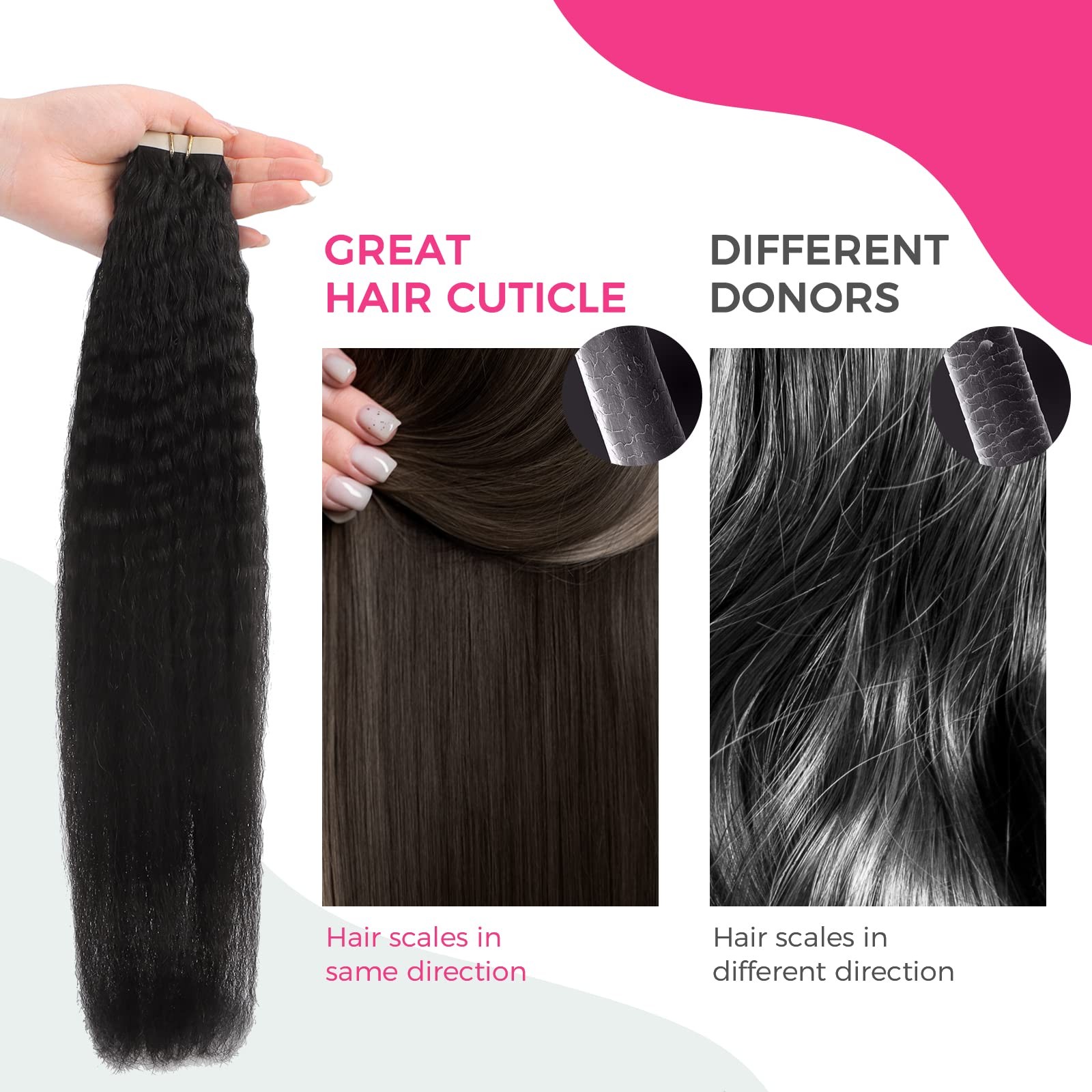 Lashey Tape in Hair Extensions Human Hair Natural Black 14 Inch 50g 20pcs