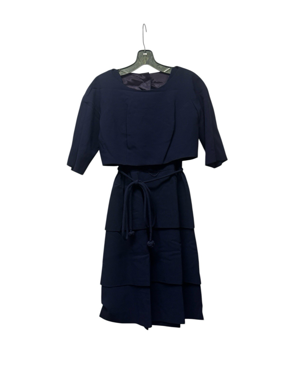 VTG 1950s Ann Marsh New York Sheath Dress Jacket Navy Wool Chiffon Blend S/XS