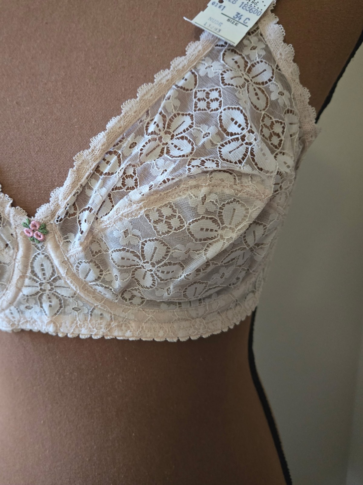 JCPenney 34C Nude Lace Underwire Bra #13283 VINTAGE NOS No Padding