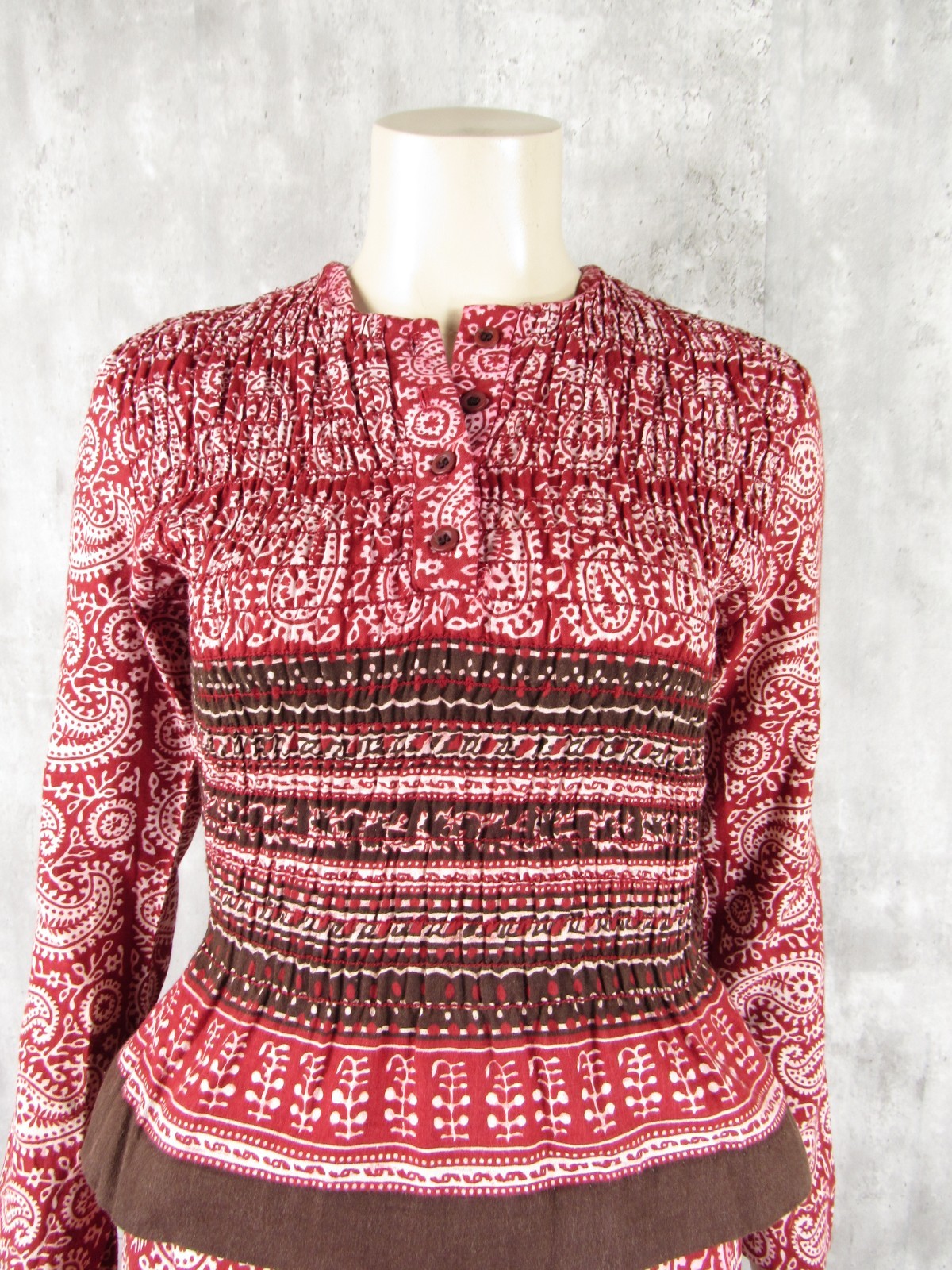 Vintage 70s Bonwit Teller 2pc India Hand Block Cotton Top Wrap Skirt Small