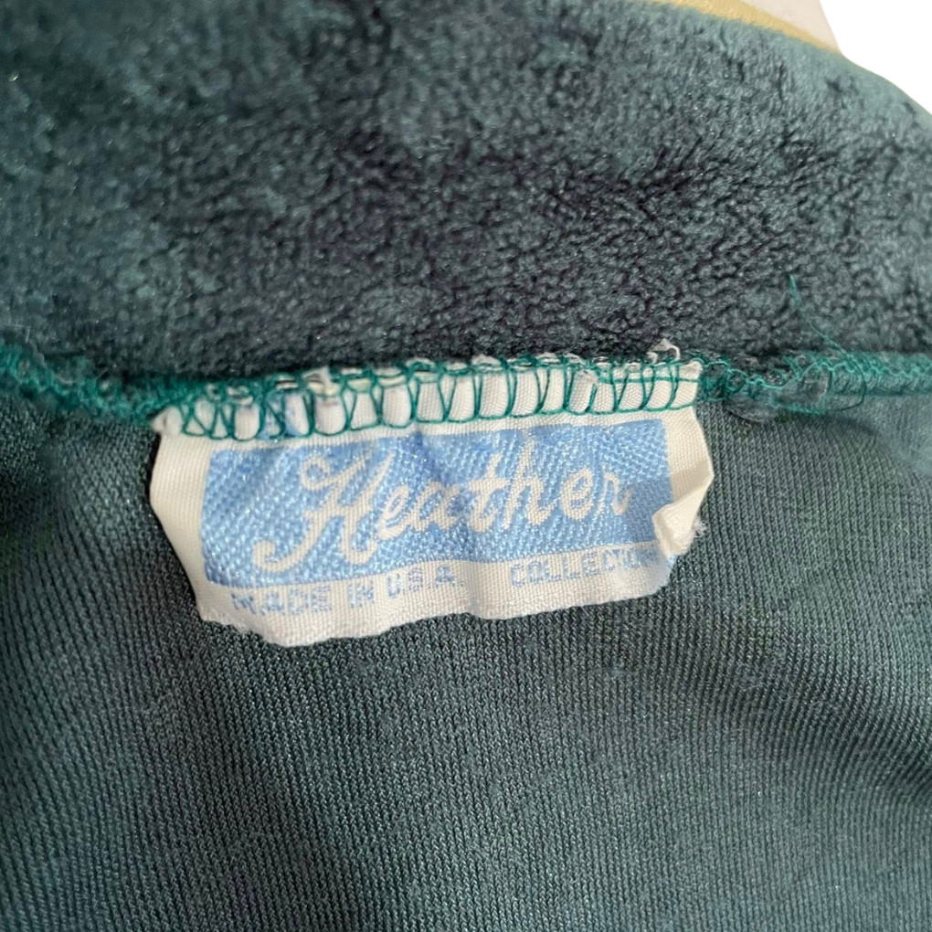 Vintage Heather Velour Robe Half Zip Embroidered USA 70s 80s Dark Teal M
