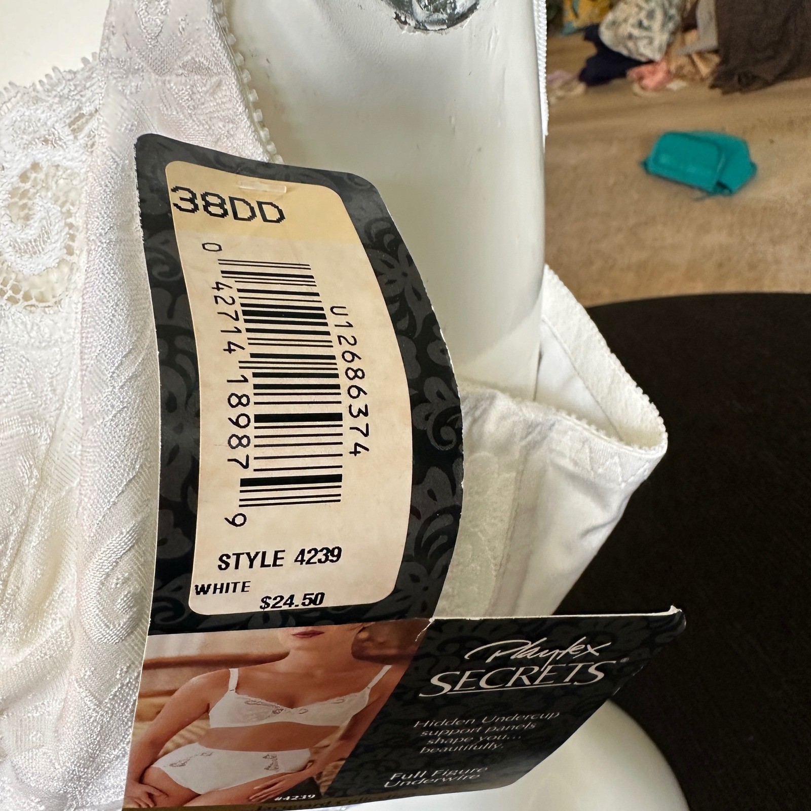 Playtex Secrets Bra 38DD White Floral Jacquard Lace Underwire NWT New