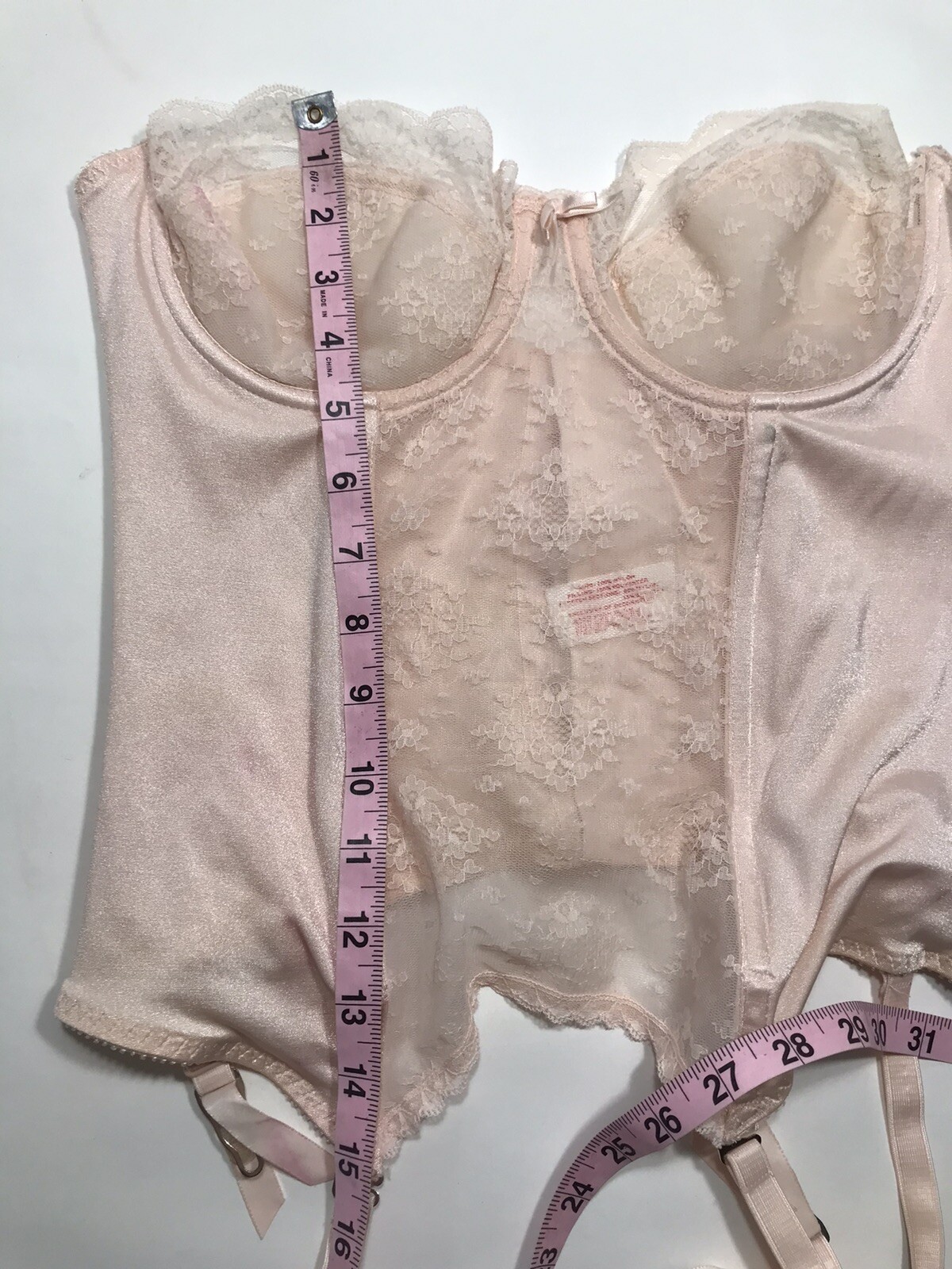 Vintage 1950s LADY MARLENE Bustier Corset Bra w/Garters Pink Lace Strapless Sz38