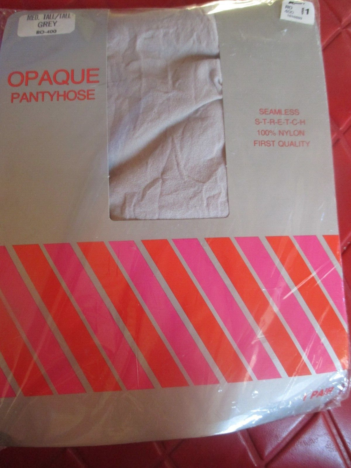 K-MART Vintage GREY Opaque Nylon PANTYHOSE – Size MEDIUM TALL – 1970&rsquo;s