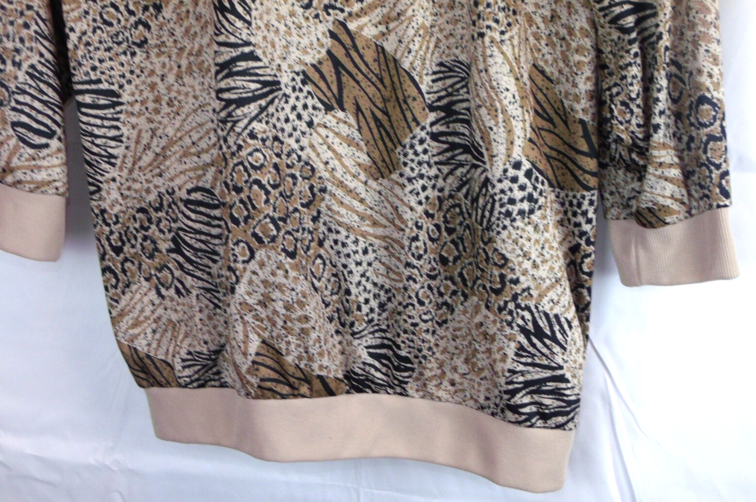 VTG Blair Brown Animal Print Collared 3/4 Slv Pullover Blouse Women Sze L 70s80s