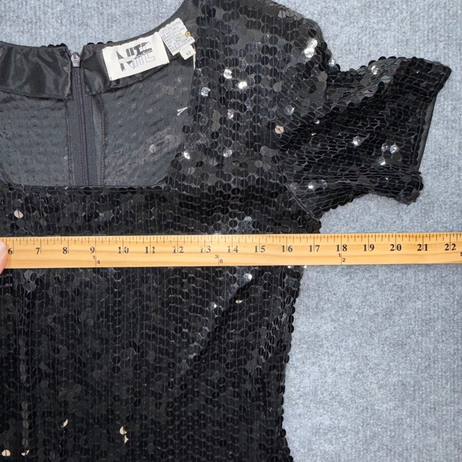 Vintage NEW Nite Line Black Sequin Square Neck Dress Cocktail Event LBD Size 12