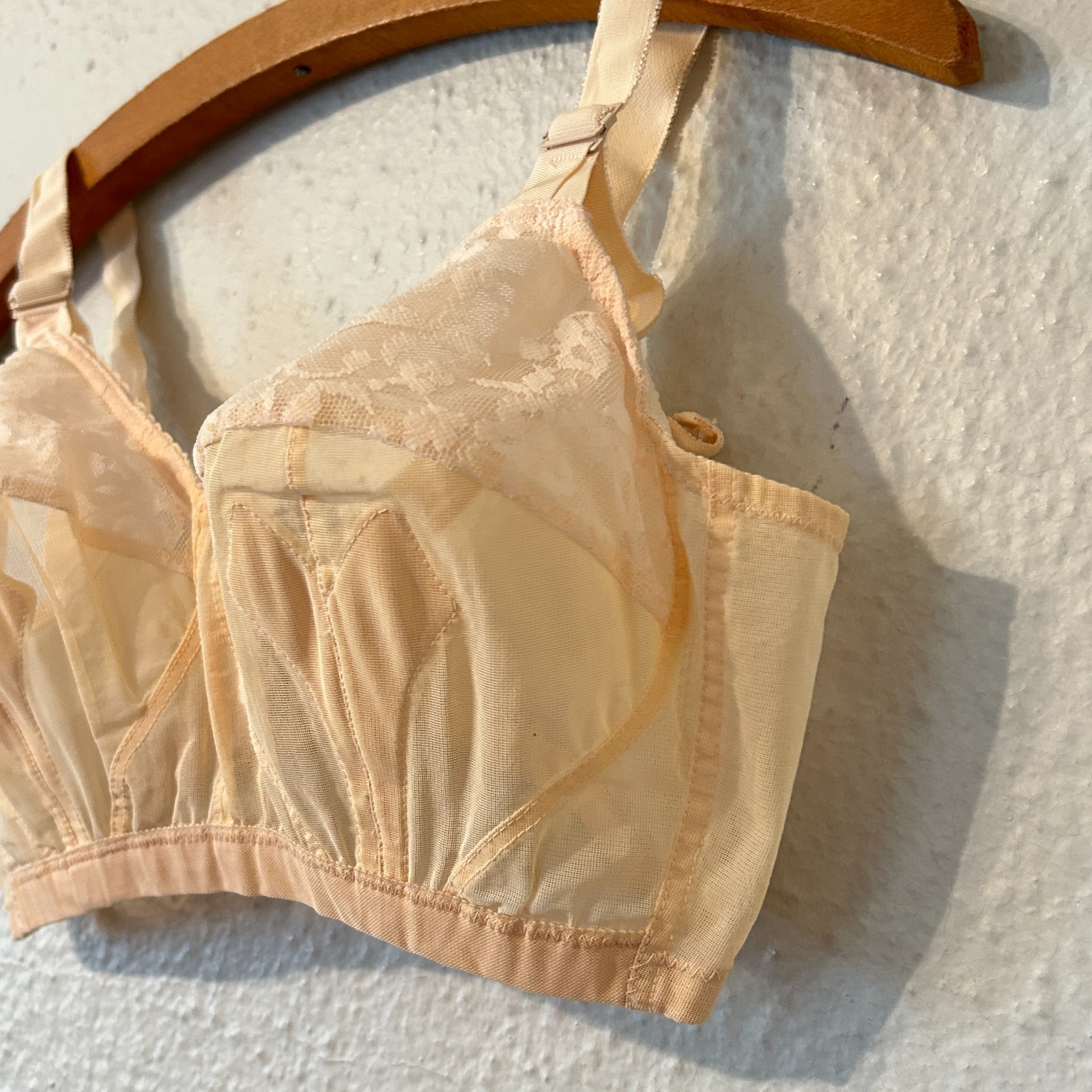 Vtg 50s 60s Sears Best Womens M Beige Lace Bullet Bra