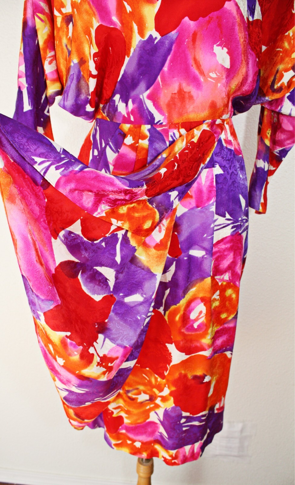 Fairy Romantic VTG 80s Party Dress Sz S Multicolor Abstract 3/4 Sl Dopamine #03