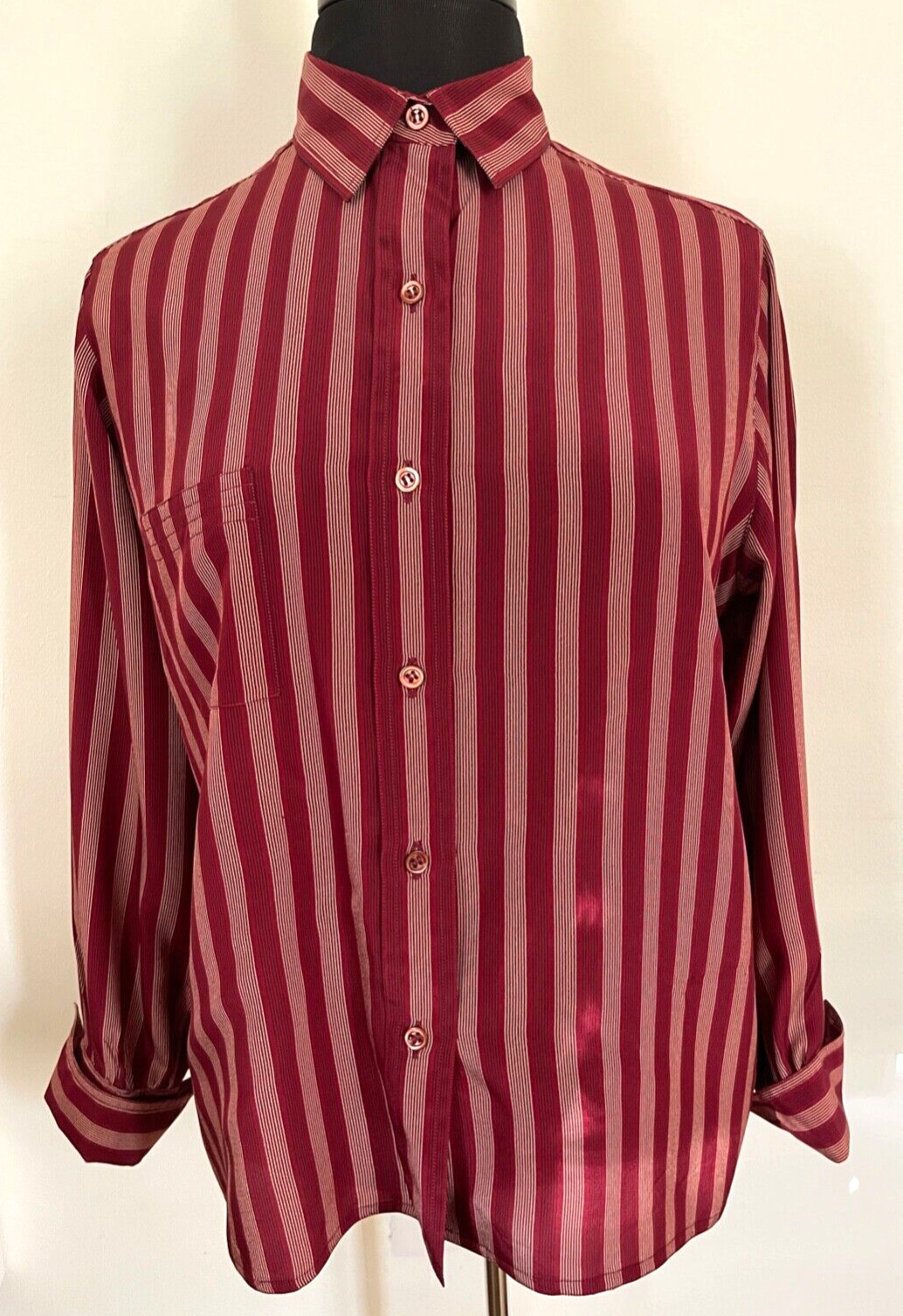 Authentic Vintage 1970s Chanel Striped Silk Blouse Size 40 YY221