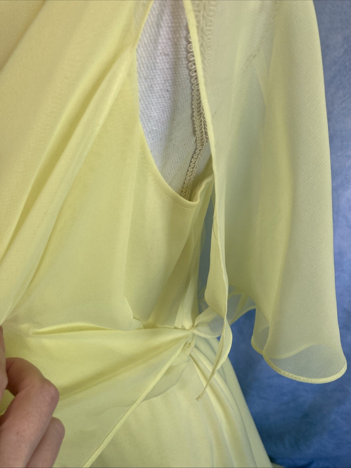 Vtg 70s Grecian Disco Maxi Dress Neon Yellow Chartreuse Chiffon Overlay Gown XS