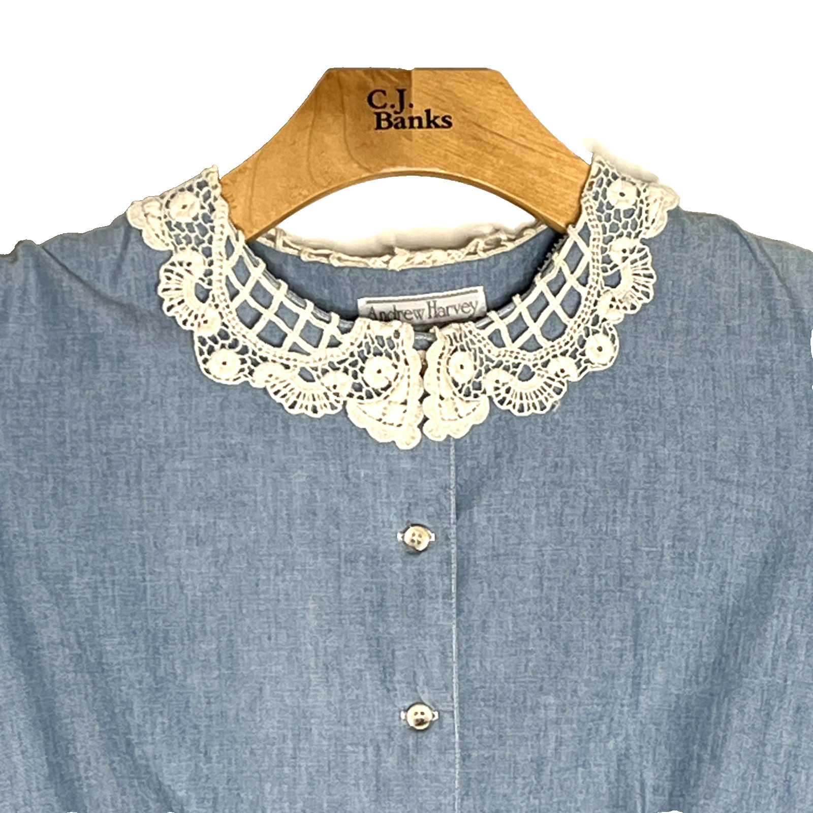 Vtg. Cottagecore Teacher Librarian Modest Dress w/Lace Collar Light Blue Sz 10