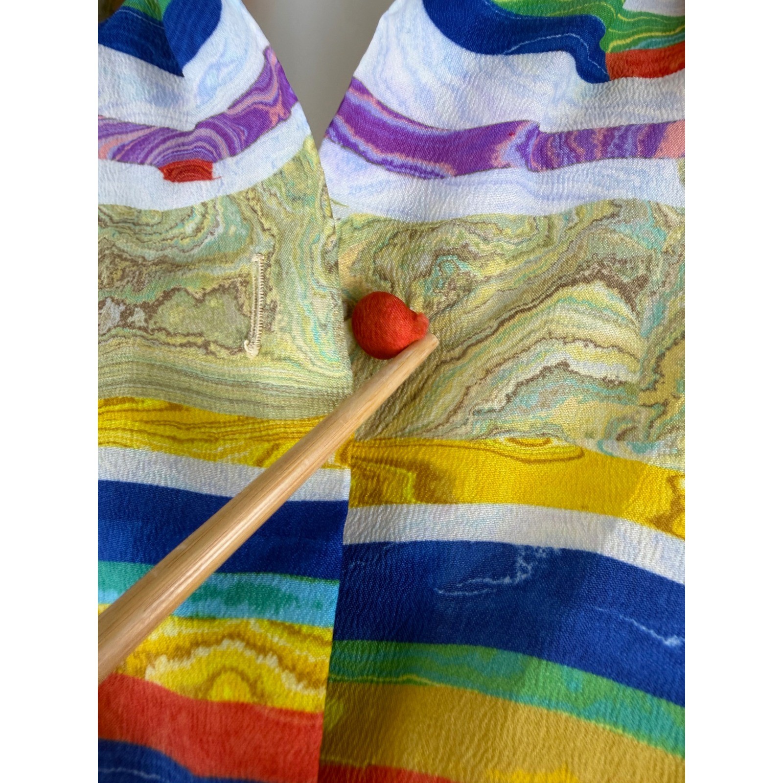 Vintage 70s Psychedelic Marble Print Button Front Blouse Mod