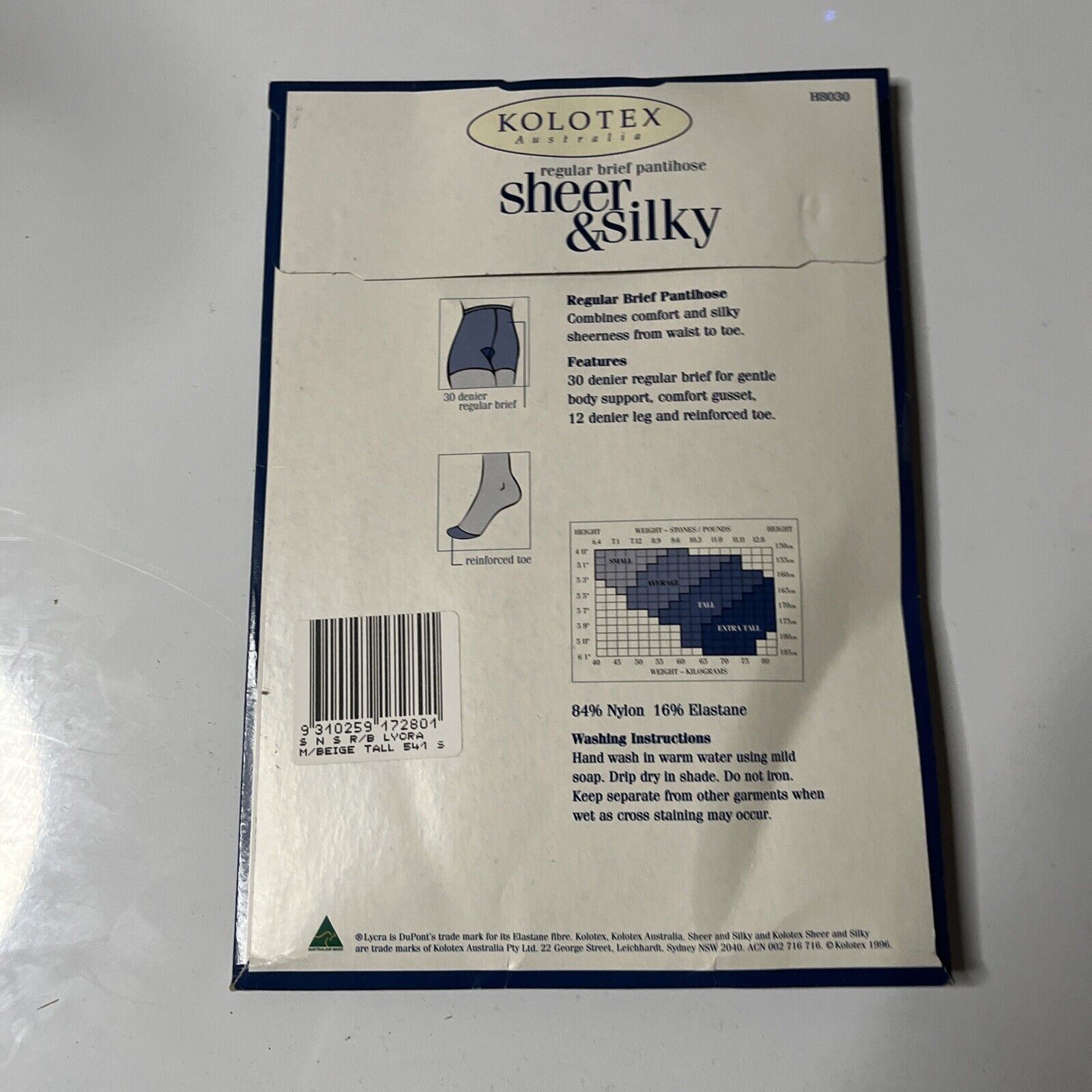 Vintage Kolotex Sheer & Silky Regular Brief Pantyhose Tall Mini Beige 12 Denier