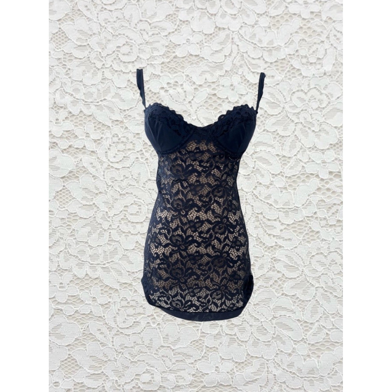 vintage victoria&rsquo;s secret navy blue lace babydoll chemise slip dress