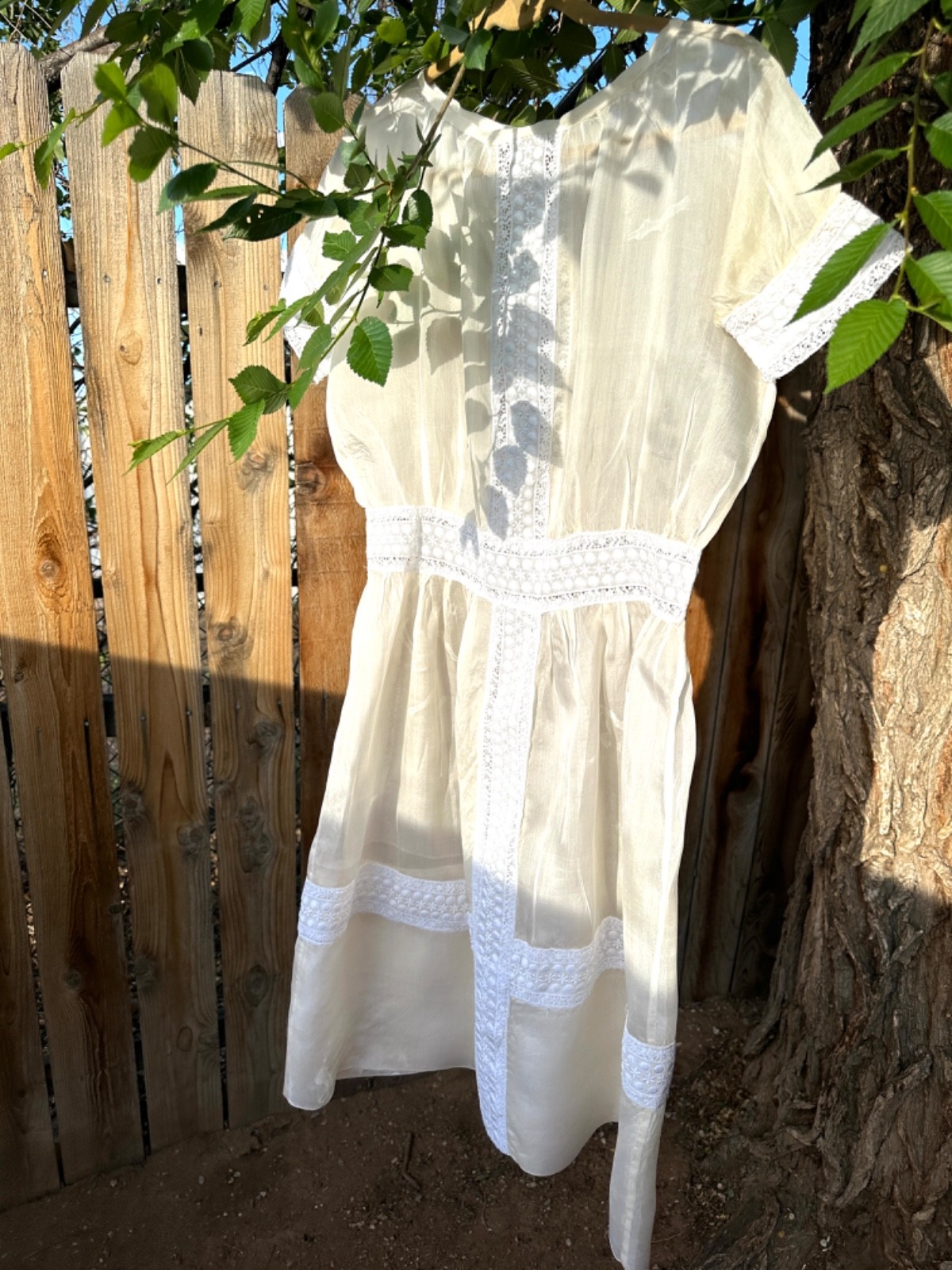 Edwardian Tea Dress Antique Silk Organza with Lace Rare Vintage