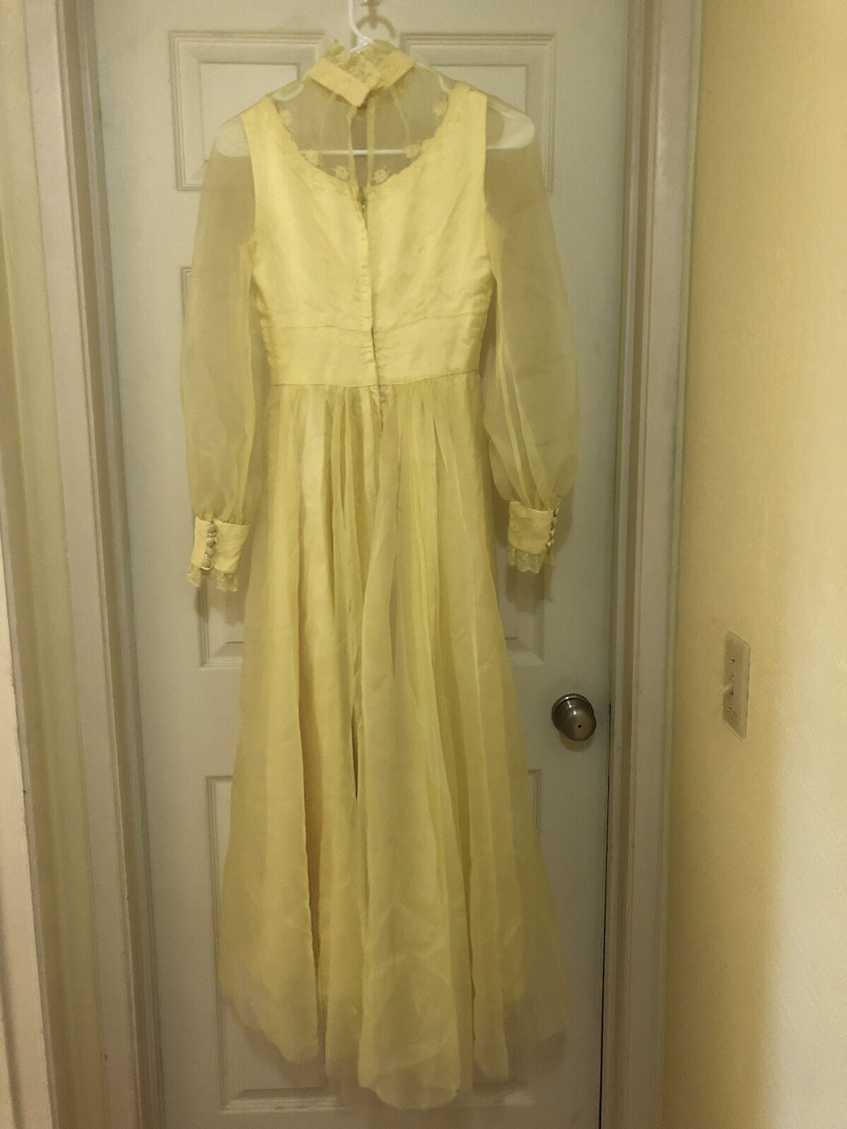 Vintage yellow handmade bridesmaid prom dress chiffon satin SEE description