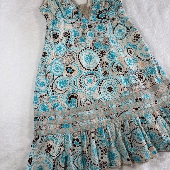 Free People teal polka dot graphic lace mini dress Y2K vintage fairy boho