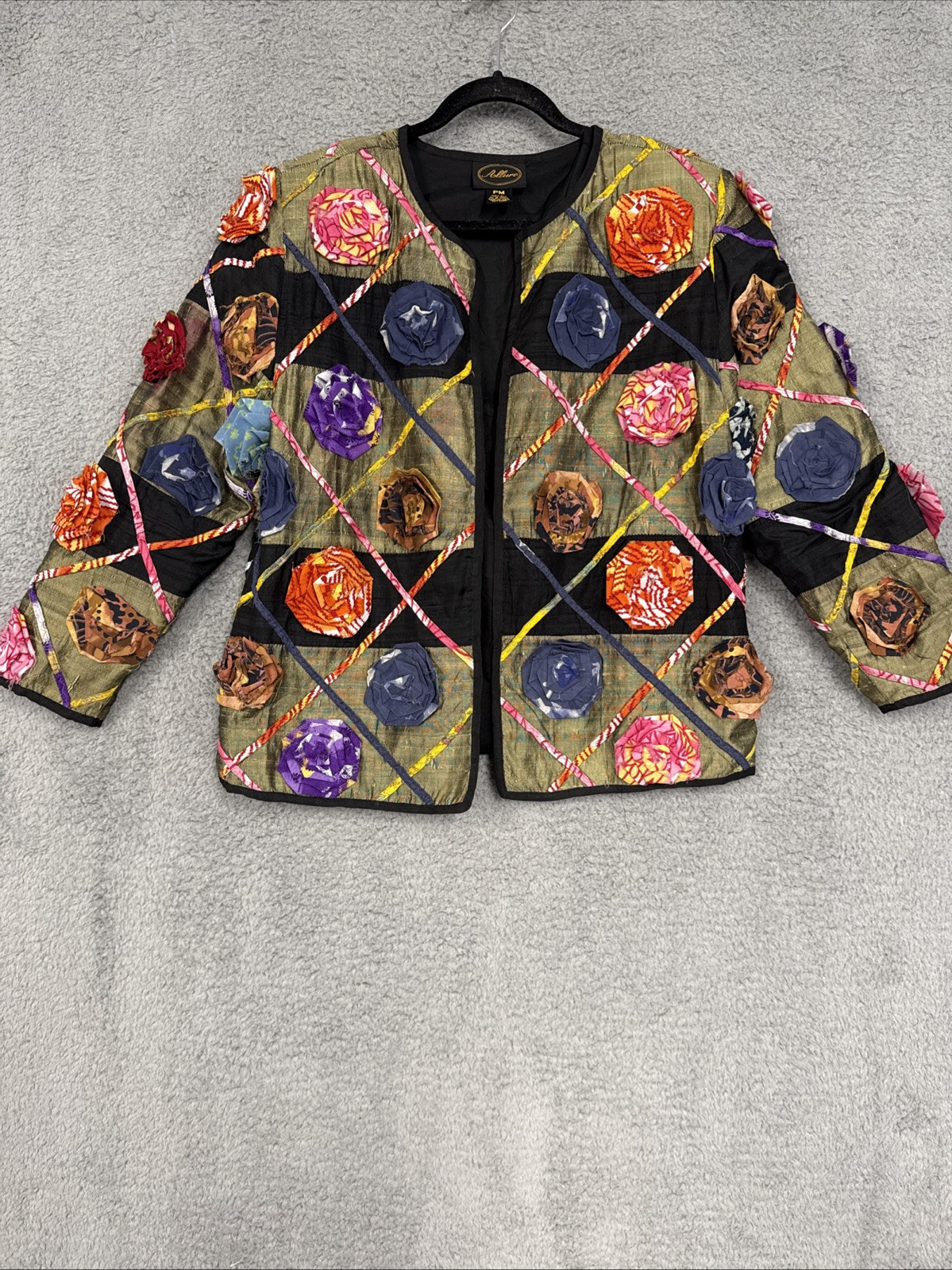 Allure Multi-Color Blazer Womens PM Vintage 90s Floral Appliquè 100% Silk