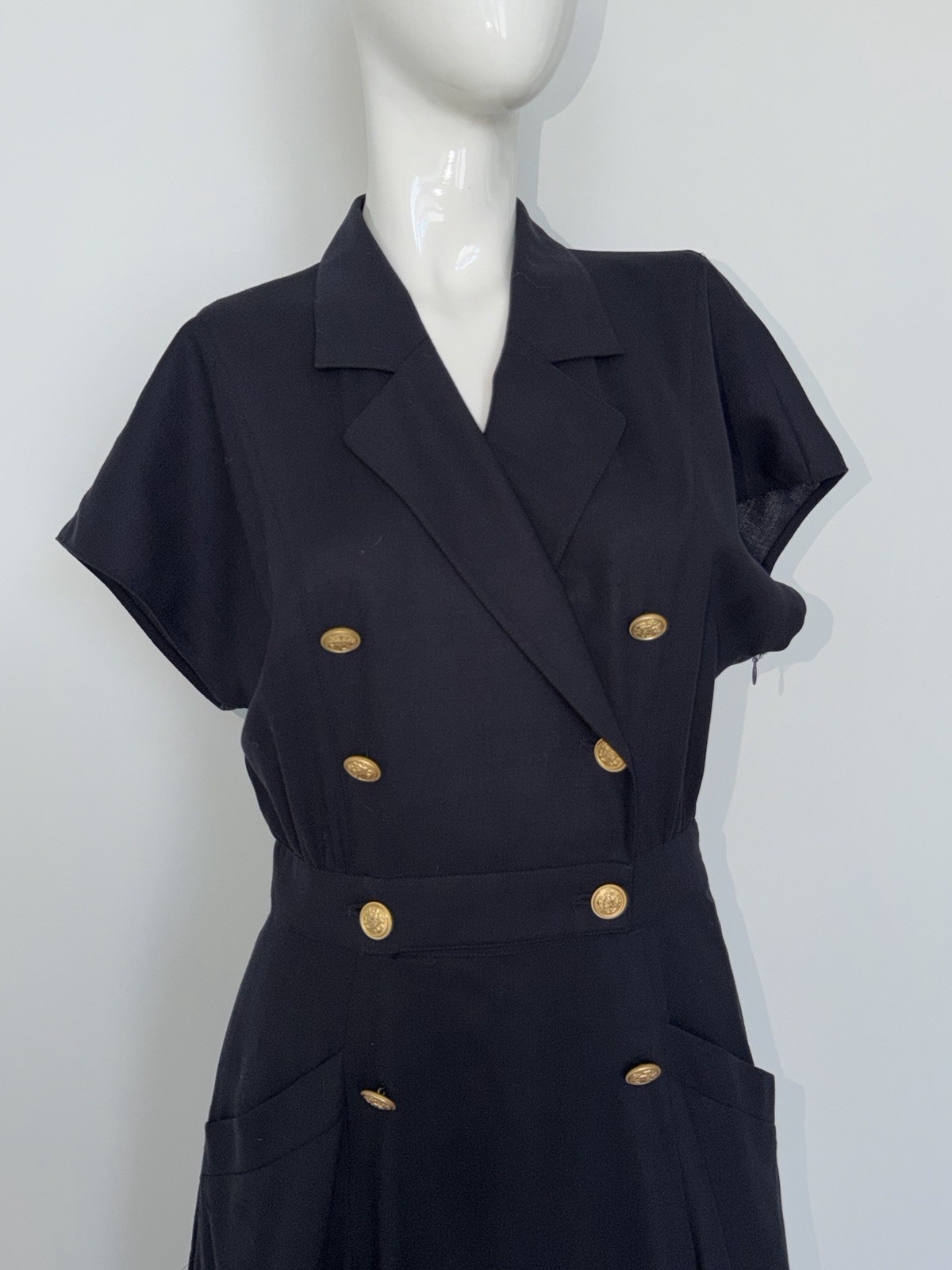 Vintage 90s Escada Margaretha Ley Women&rsquo;s Navy Wool Knee Length Dress Sz 38