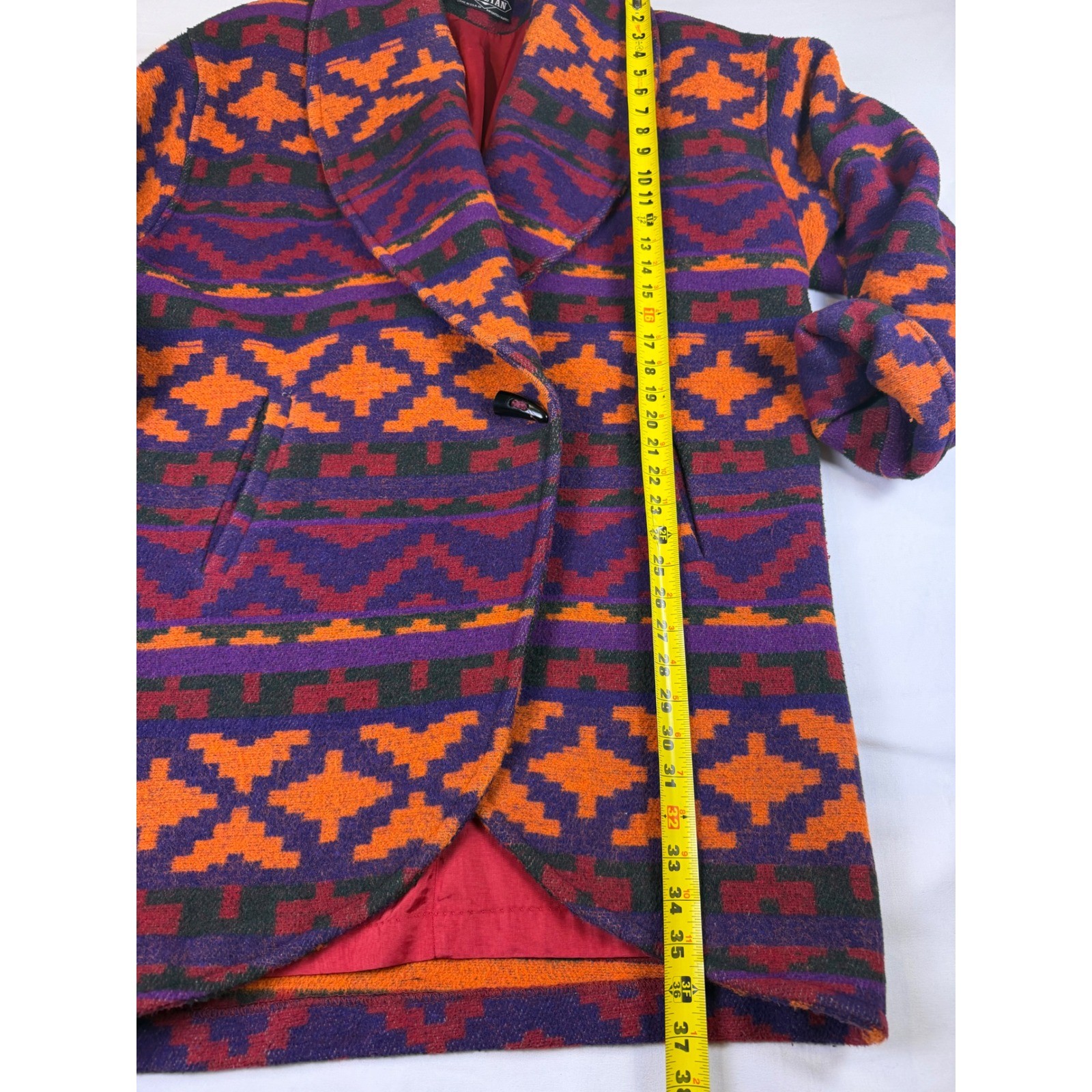 Braetan Vtg Southwestern Geometric Wool Blend Coat Purple Orange Toggle Sz Med