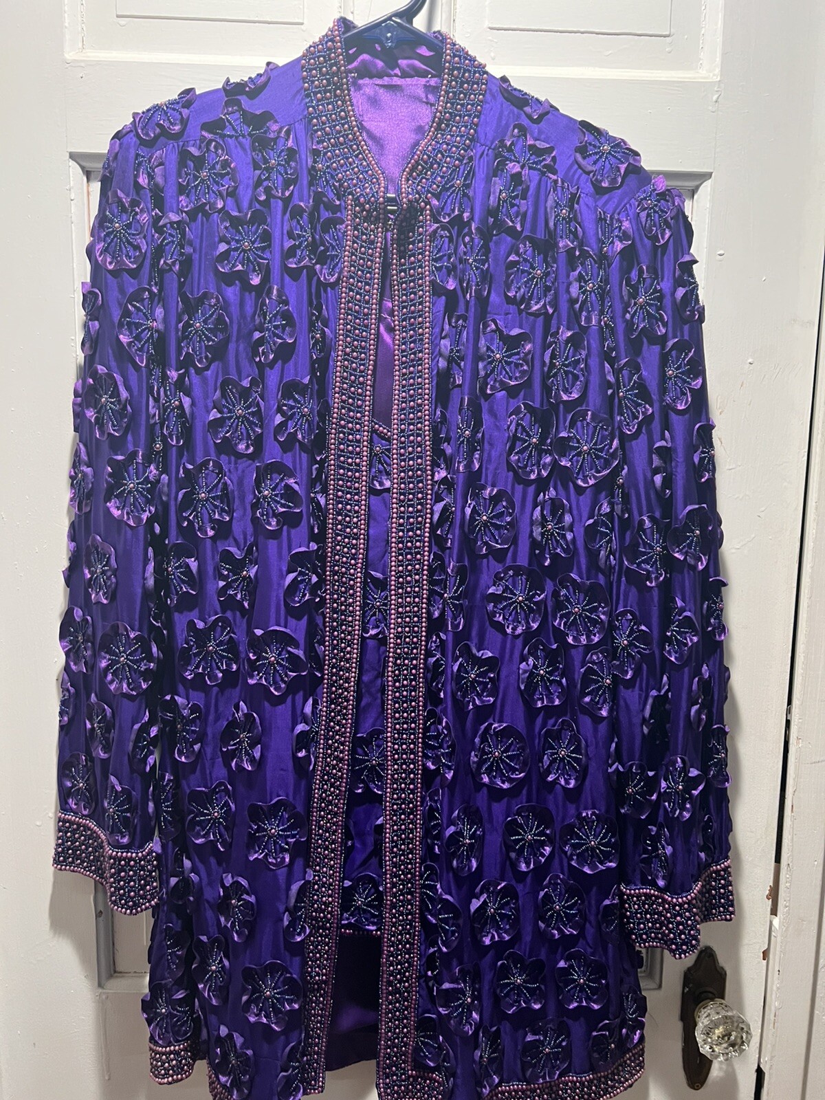 GORGEOUS PURPLE 2-Piece Jacket BEADED ROSETTES -Silk–Vintage-E/C LINED 16