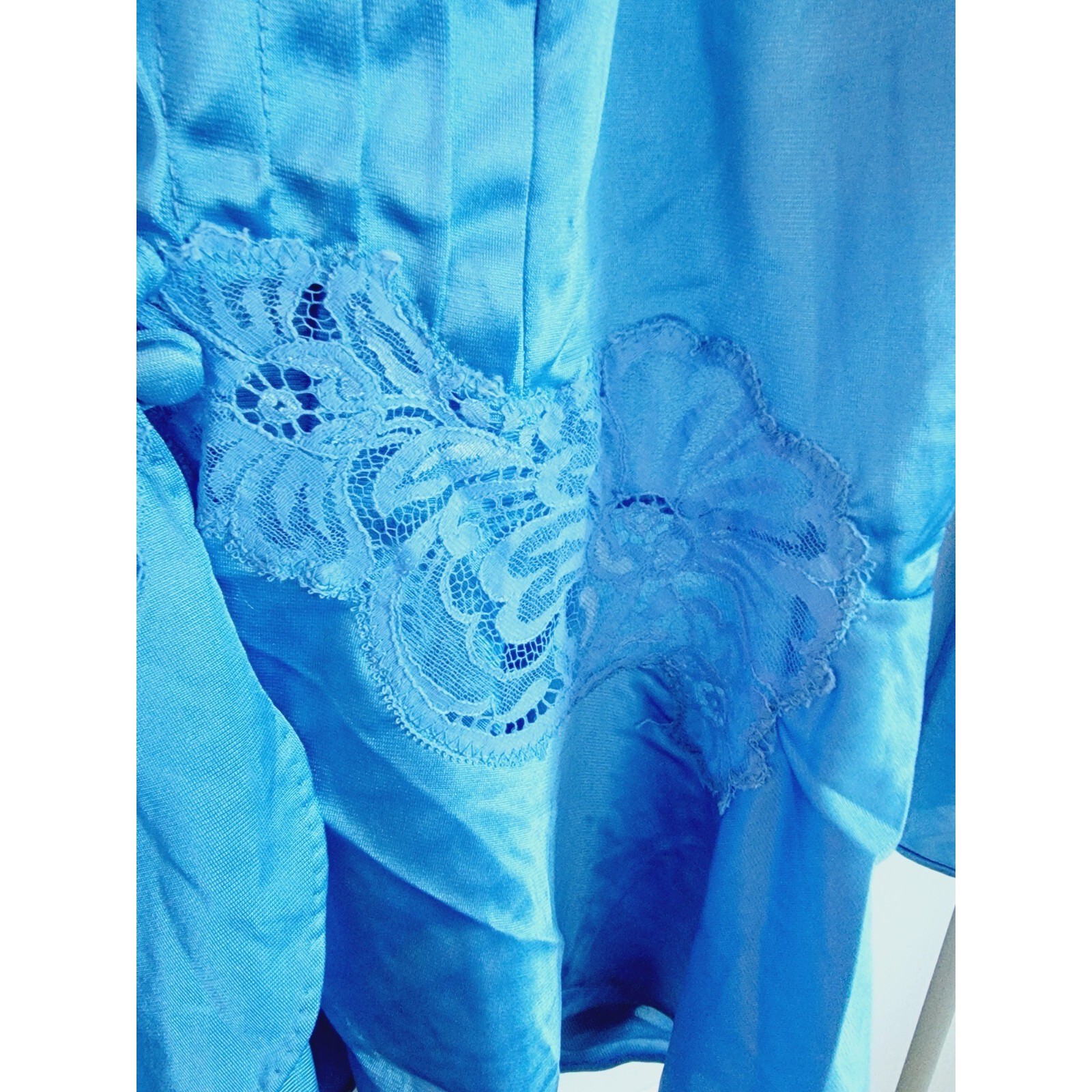 Lily Of France M Vintage 60&rsquo;s Long Nightgown Robe Blue Set Union Made USA Lace