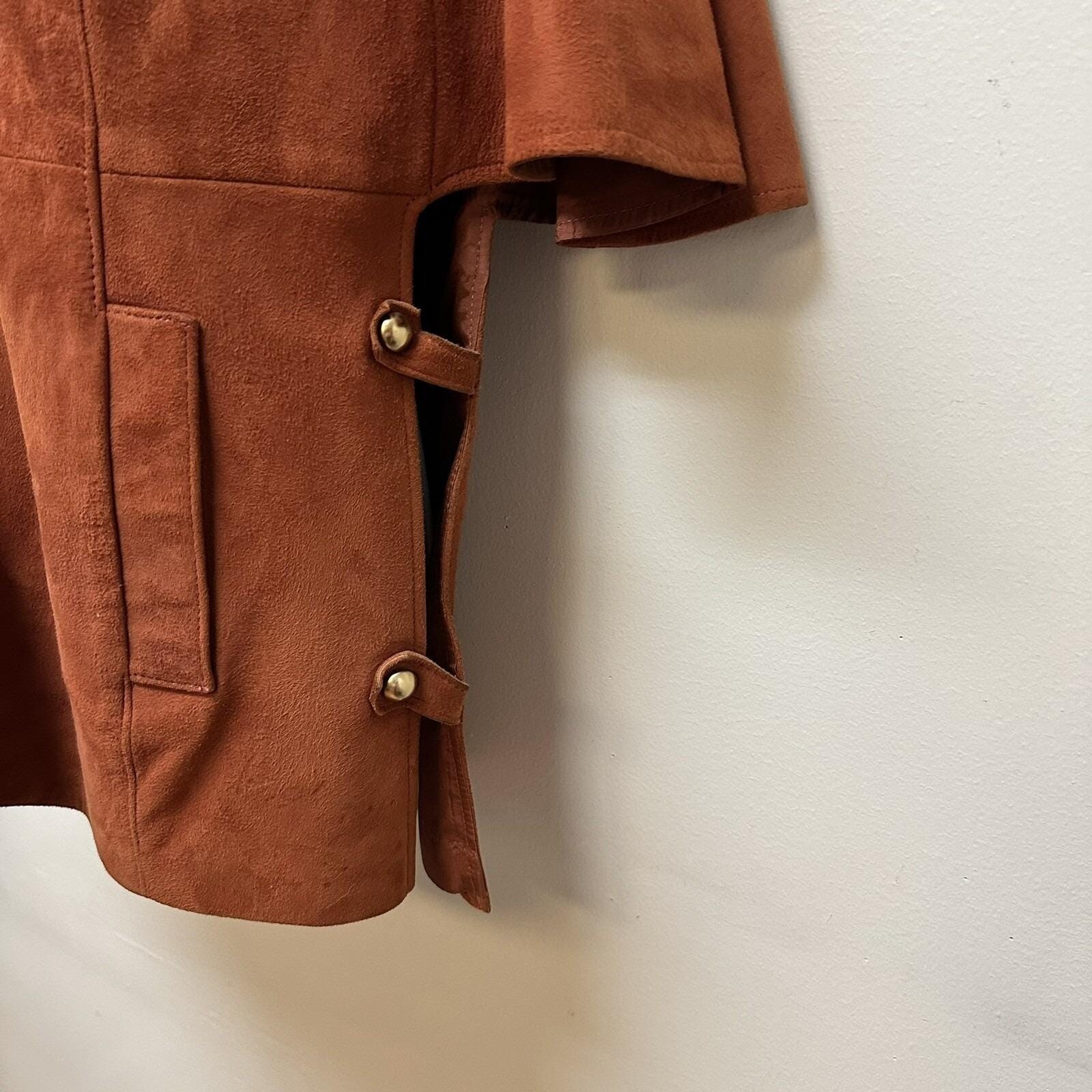 Vintage Hippie Rust Orange Suede Leather Cape Sleeve Coat Jacket Open Sides