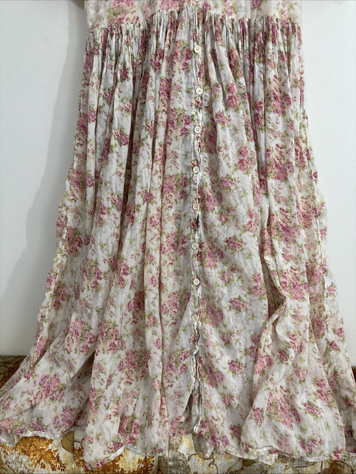 Vintage Sita Cotton Floral Maxi Dress Medium Cottagecore Boho Button Front