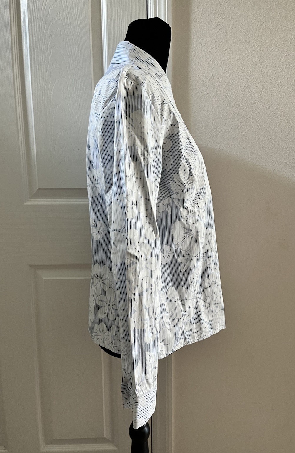 Vintage CELINE Floral & Striped Button-Up Long Sleeve Shirt, Size 42, Signed