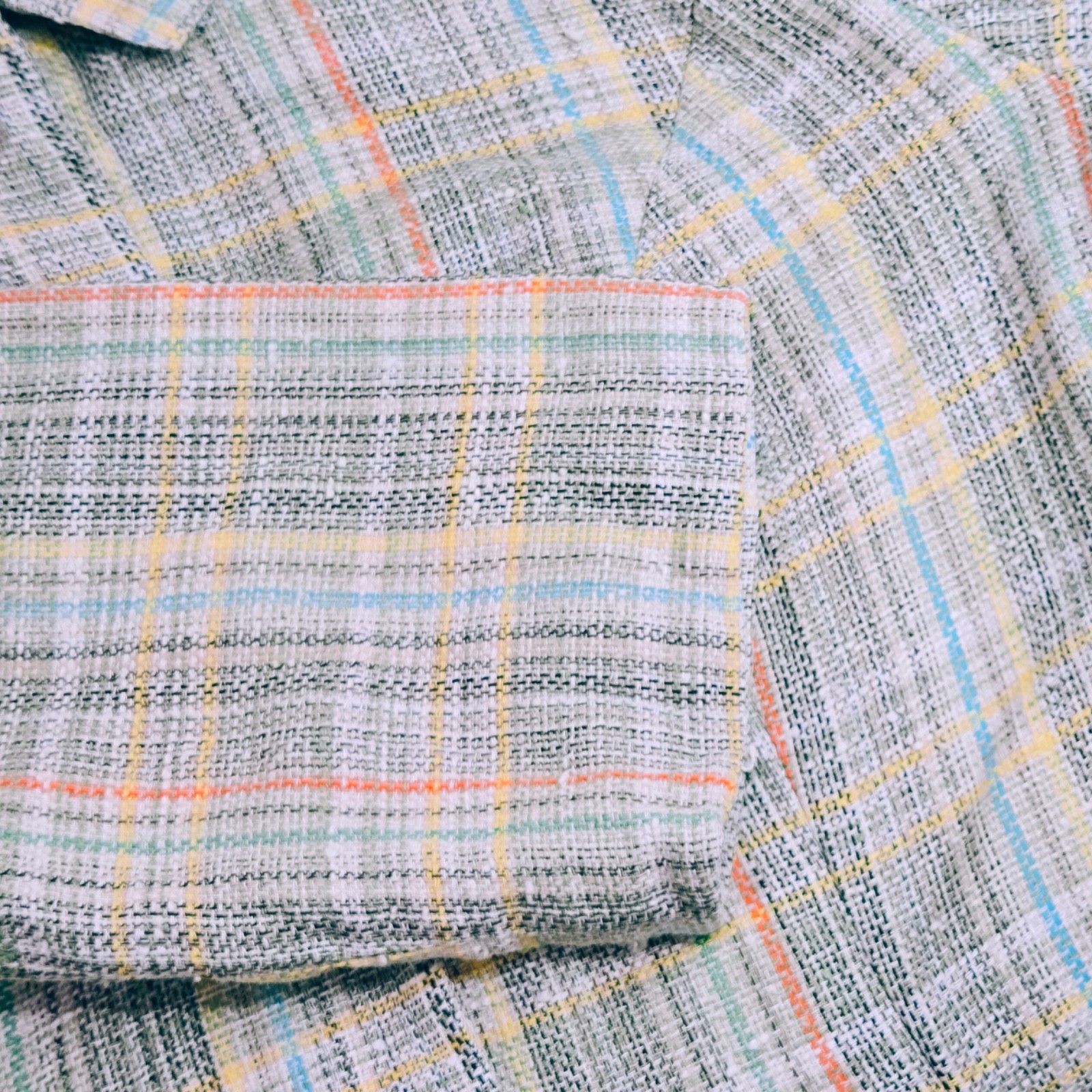 Vintage 1960s Mod Plaid Cropped Jacket Pastel Tweed Jackie O Spring Coat Retro