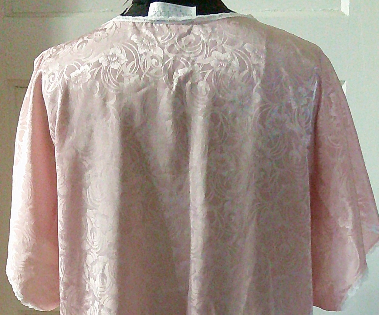80&rsquo;s VAL MODE Light Pink Lace Accent Cap Sleeve Silky Night Gown L