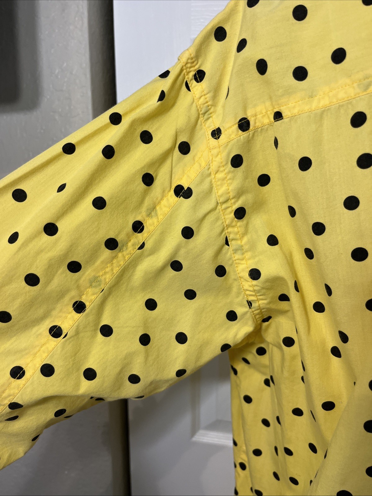 Instant Glamour Vtg 1980&rsquo;s Postmodern Cotton Yellow Shirt Black Polka Dot OS