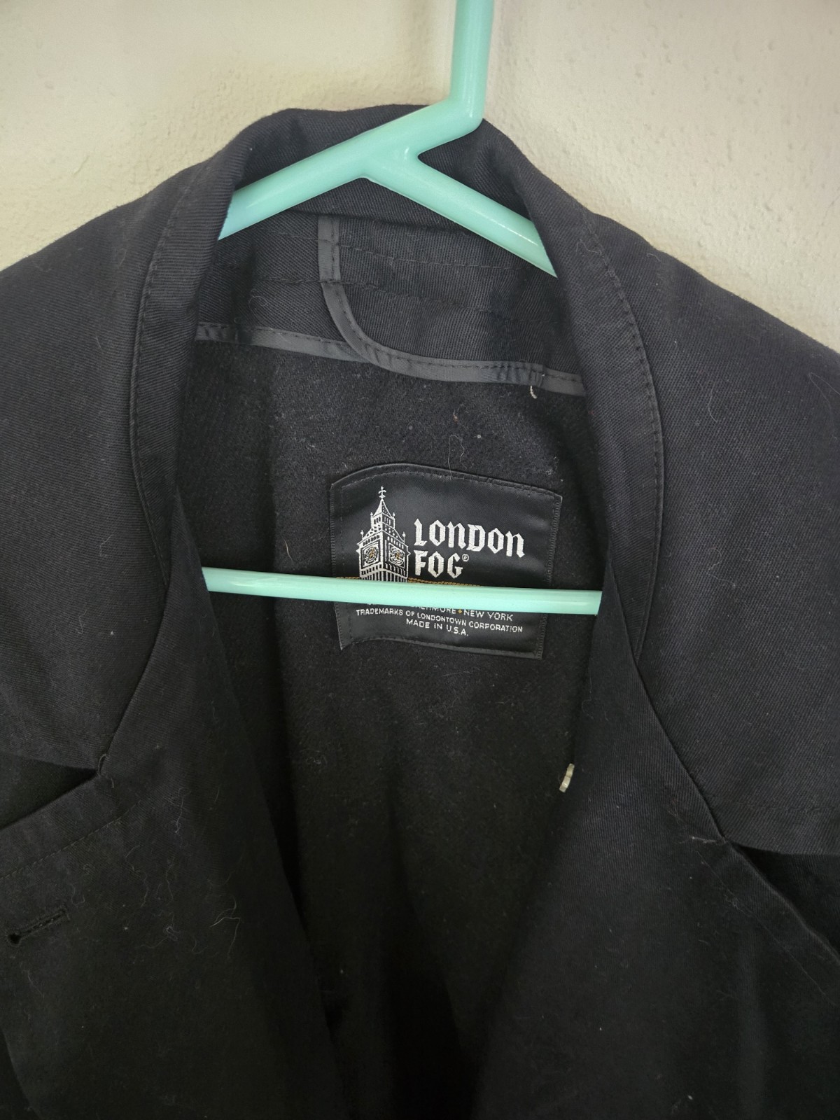 Vintage London Fog Made in USA Lined Black Trench Coat Size 8 Reg FREE SHIPPING