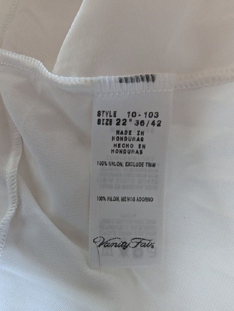 Vanity Fair White Nylon Full Slip Lace Trim Style 10-103 Size 36/42 M/L 22&Prime; Long
