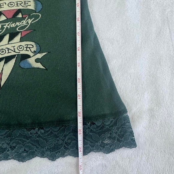 Rare Ed Hardy green peekaboo lace graphic tank top y2k vintage mcbling grunge
