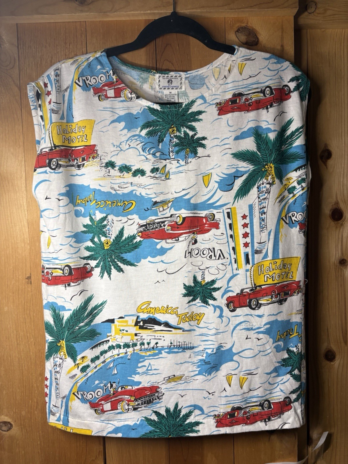 Vtg 80&prime; Instant Glamour Limited Express Cotton Graphic Tee Holiday Motel Cars M