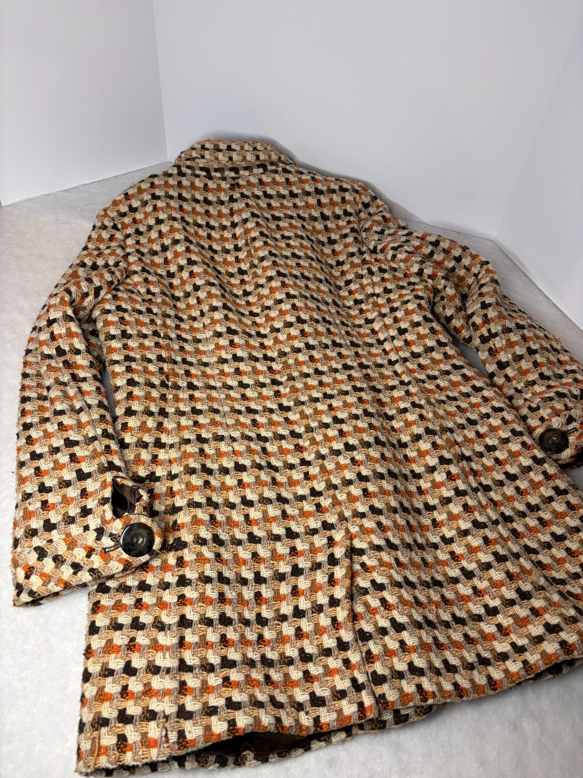 VTG Caslon Wool Woven Tweed Car Coat Brown Orange Women&rsquo;s Sz L Mod 70&rsquo;s Style