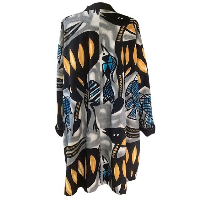 Vintage Oversized Bird Print Open Front Jacket L Coatigan Art to Wear Maximalist