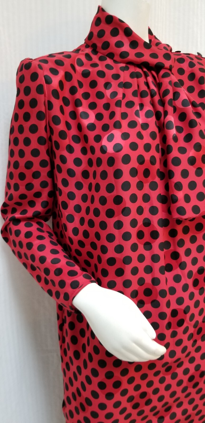 Vintage 1980&rsquo;s Emanuel Ungaro Red Black Polka Dot Silk Dress – Size S/M