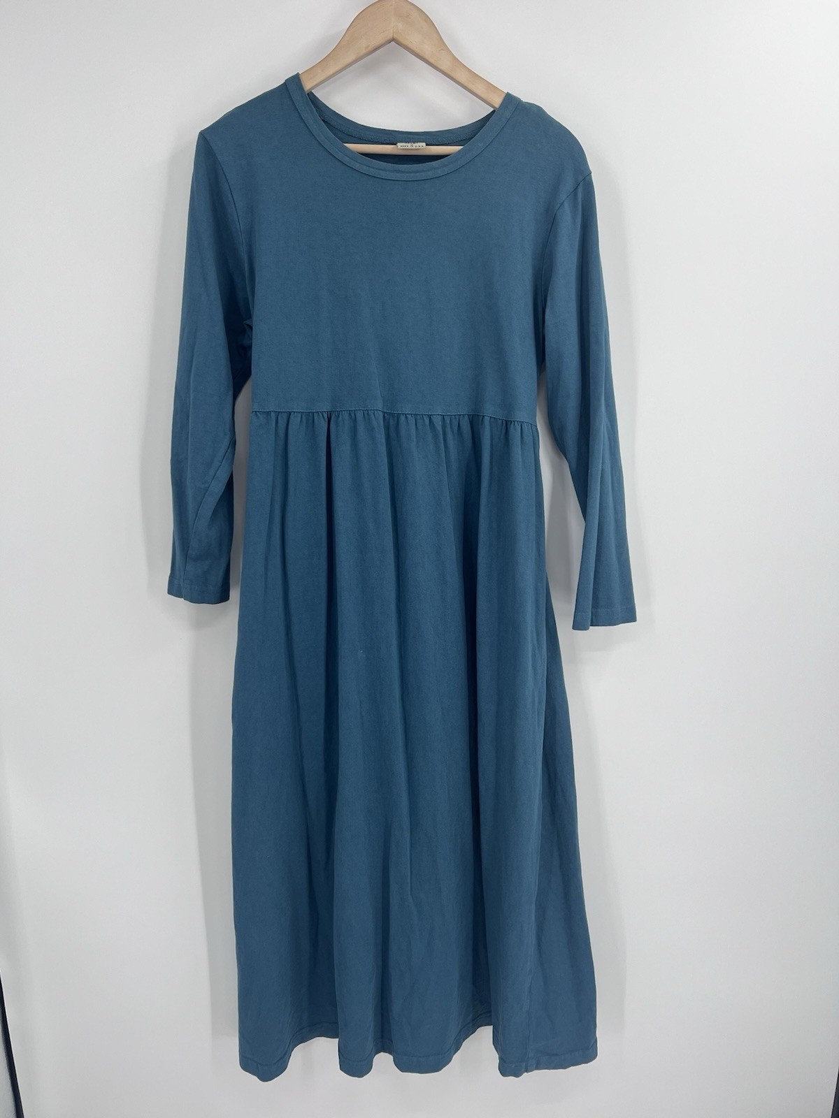 VTG Varsity Sport Solid Teal Long Sleeve 100% Cotton Maxi Dress M Made in USA