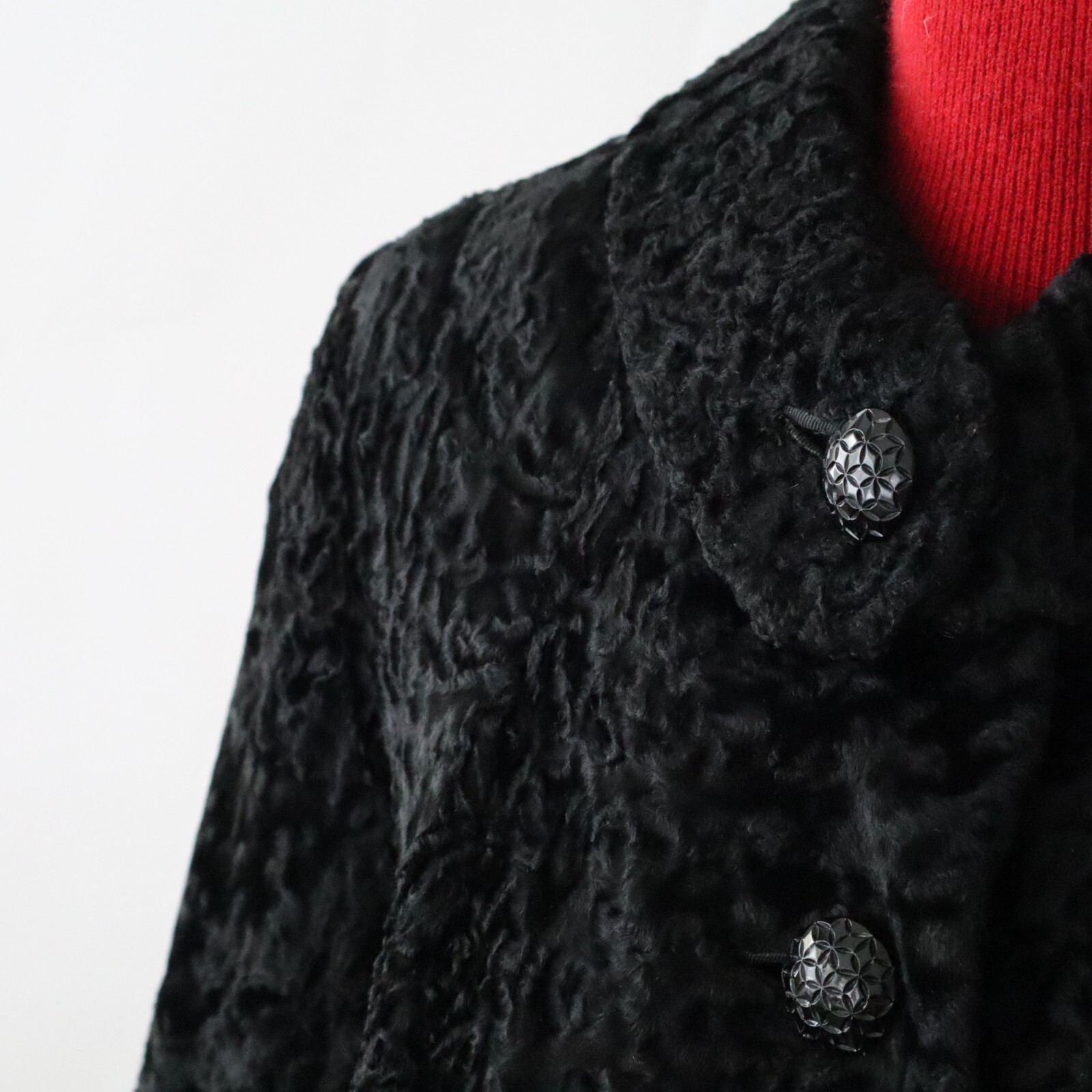 Vintage Black Persian Lamb Fur Jacket Shawl Collar 3/4 Sleeves Sz Small/Med
