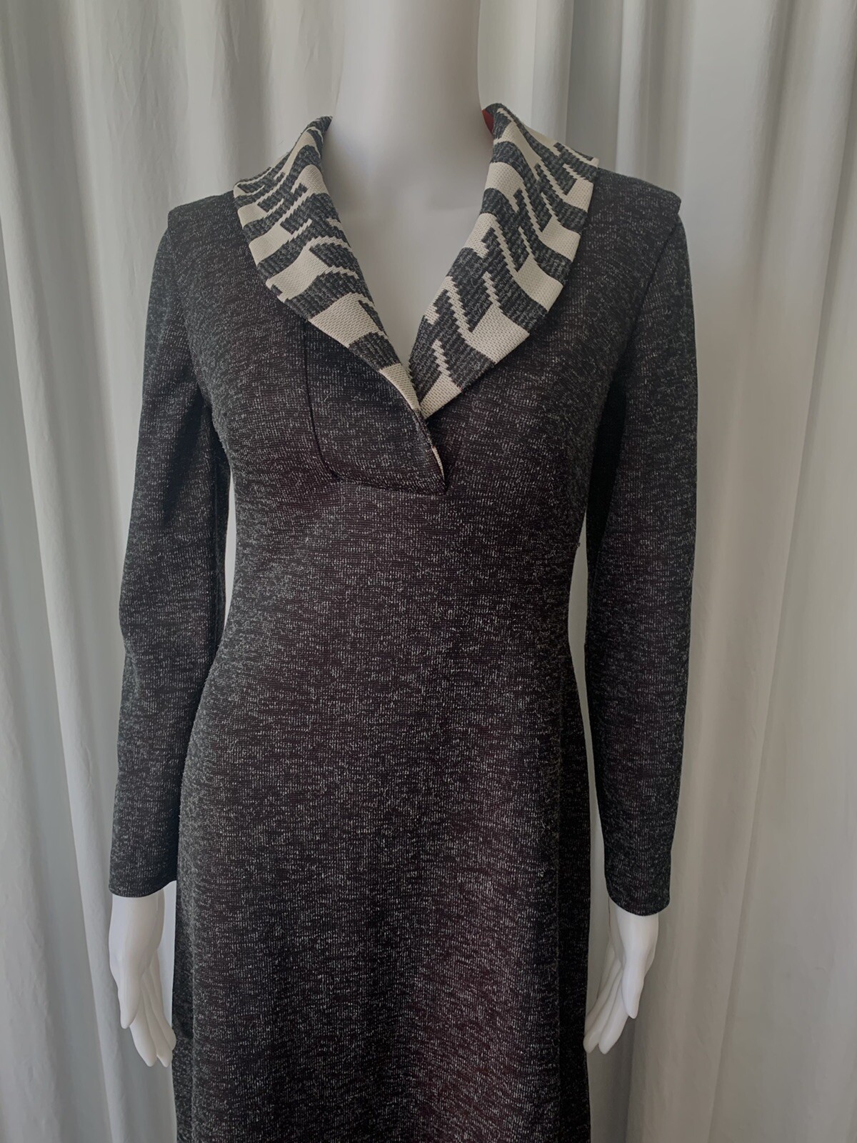 Vintage 60s Alfred Werber polyester Double knit maxi dress with Shawl Collar S/M