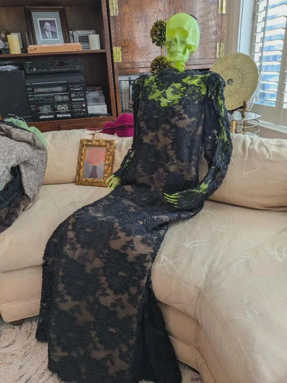 Victor Costa Black Lace Gown Vintage 90s Eveningwear Column Dress Size M