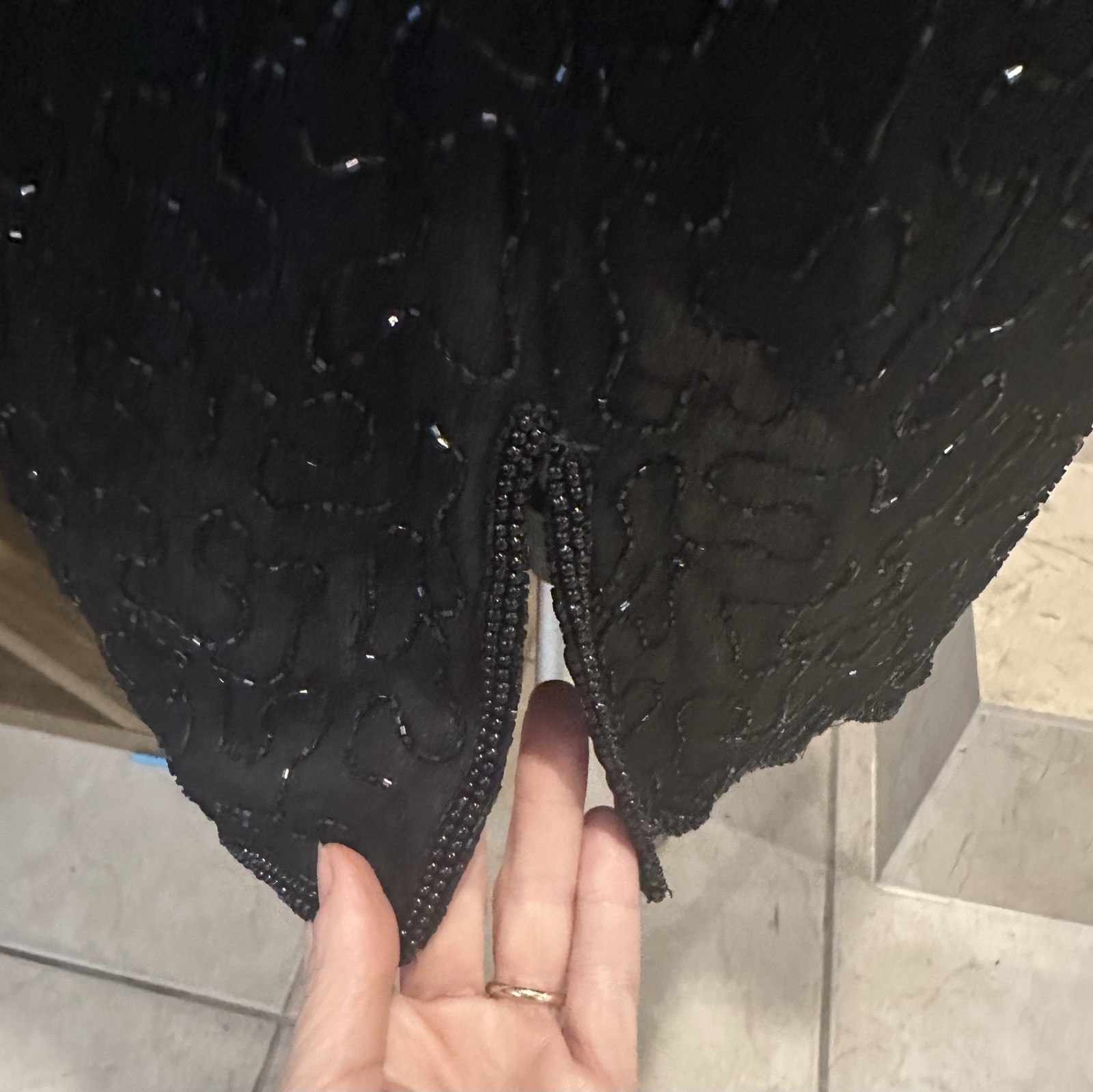 VTG 80s AP Ltd Vintage Black Beaded Sequin Silk Dress US 14 L Knee Length NWT