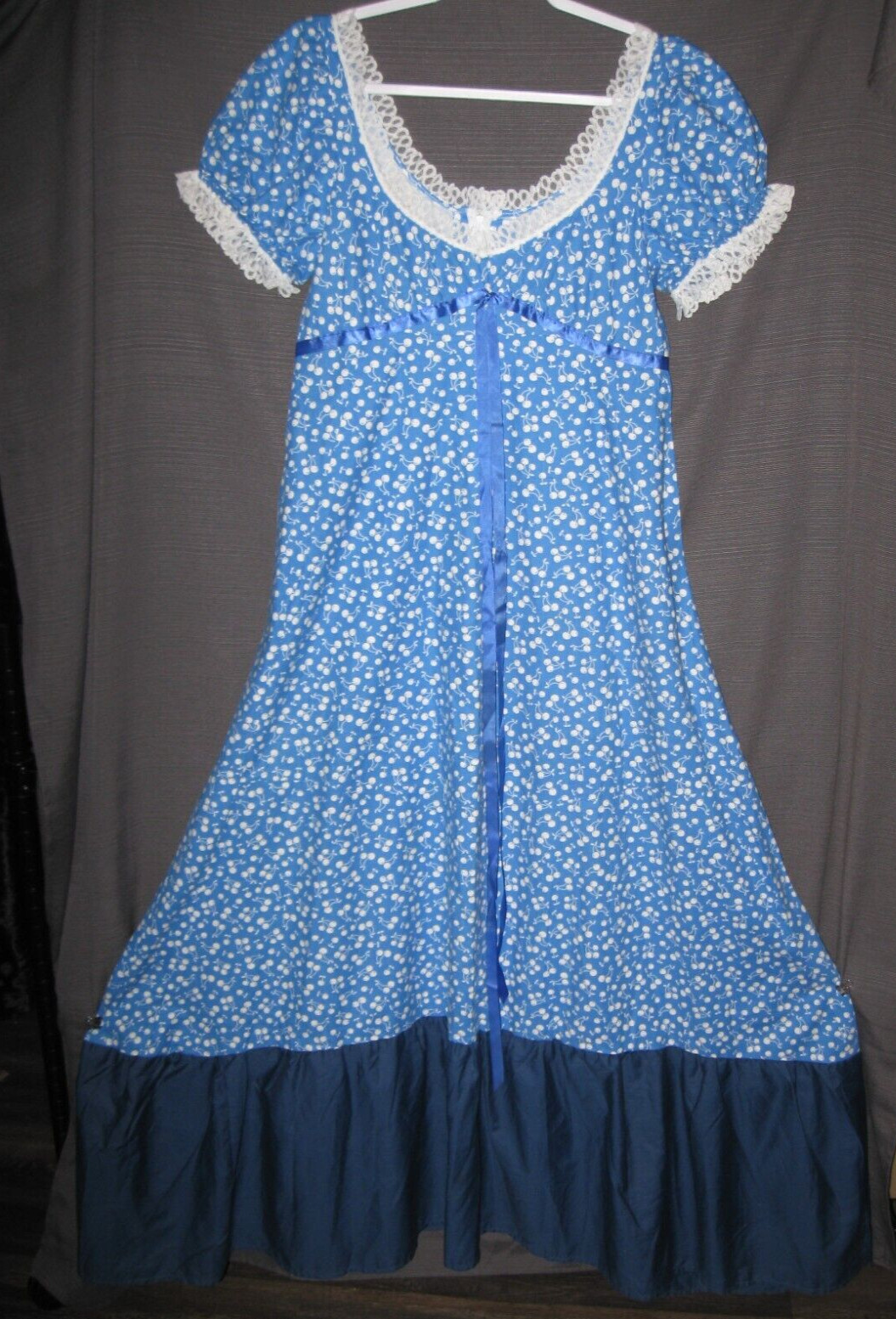 Vintage handmade long Maxi Prairie Dress Cherry Pattern w/Bag Cottage Core Farm