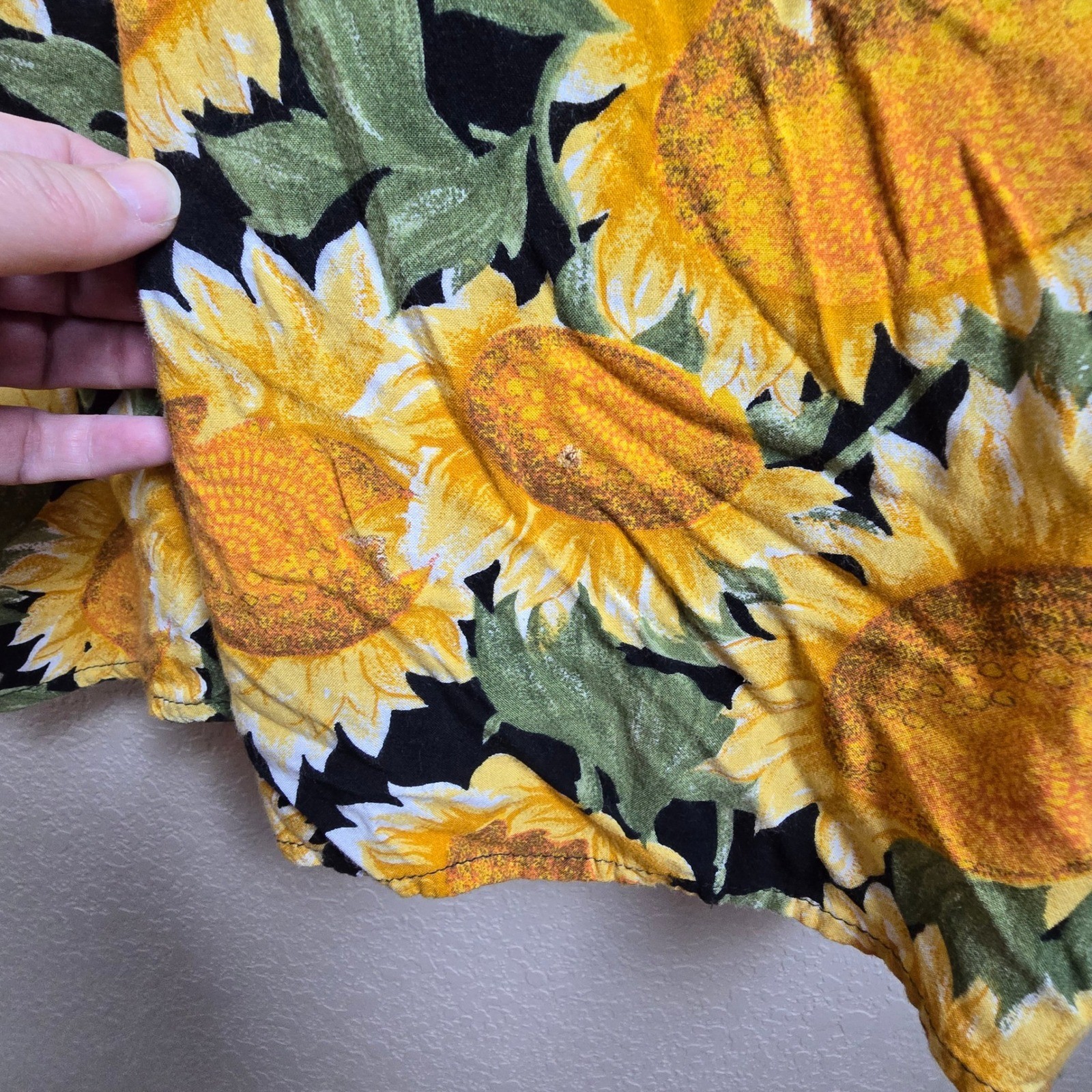 Vintage 90s 1010 Design Sunflower Maxi Dress Ribbed Top Grunge Boho Sz Medium