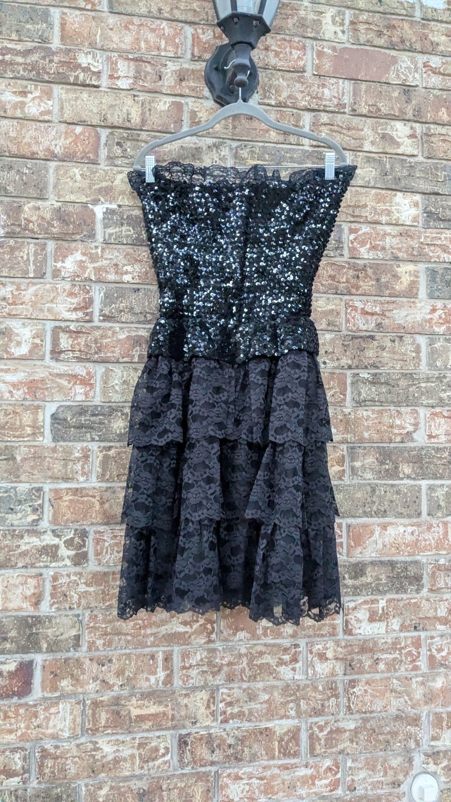 Vintage Flirtations 80s One Size S/M Sequin+Layered Lace Cocktail Party Dress
