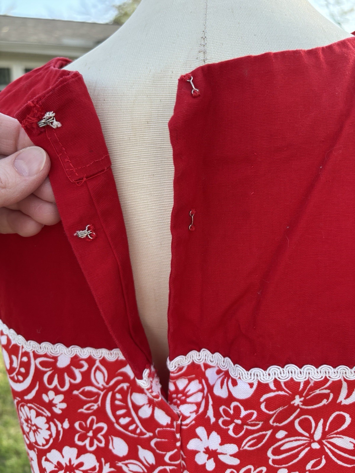 VTG Mod 60s Go Go Red Mini Dress Handmade Size XL 36x42x44&Prime; Floral 30&Prime;L