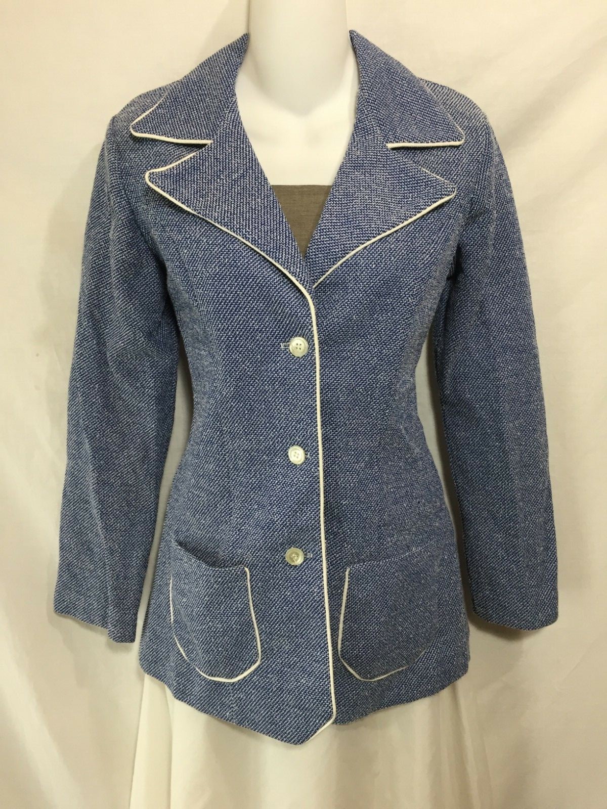 Vintage White Stag Jacket Small Medium 70s Disco Era Blue Polyester Leisure Suit